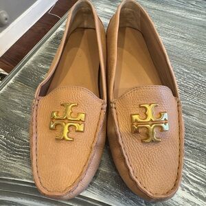 Tory Burch Tan Loafers with Gold Logo